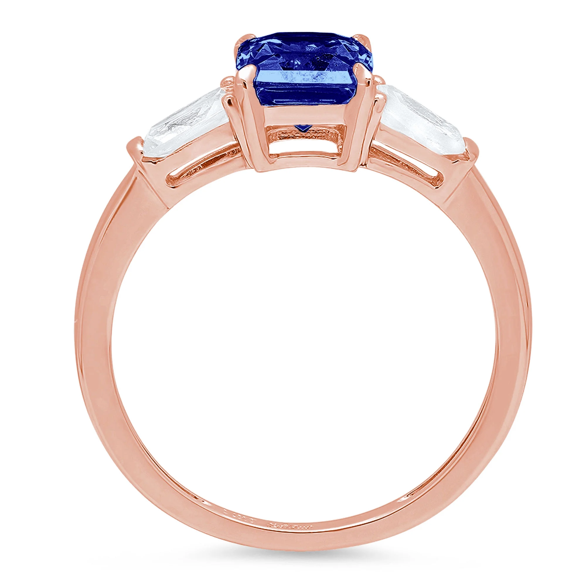 2.0ct emerald cut blue simulated tanzanite 14k rose gold anniversary engagement 3 stone ring size 10.5
