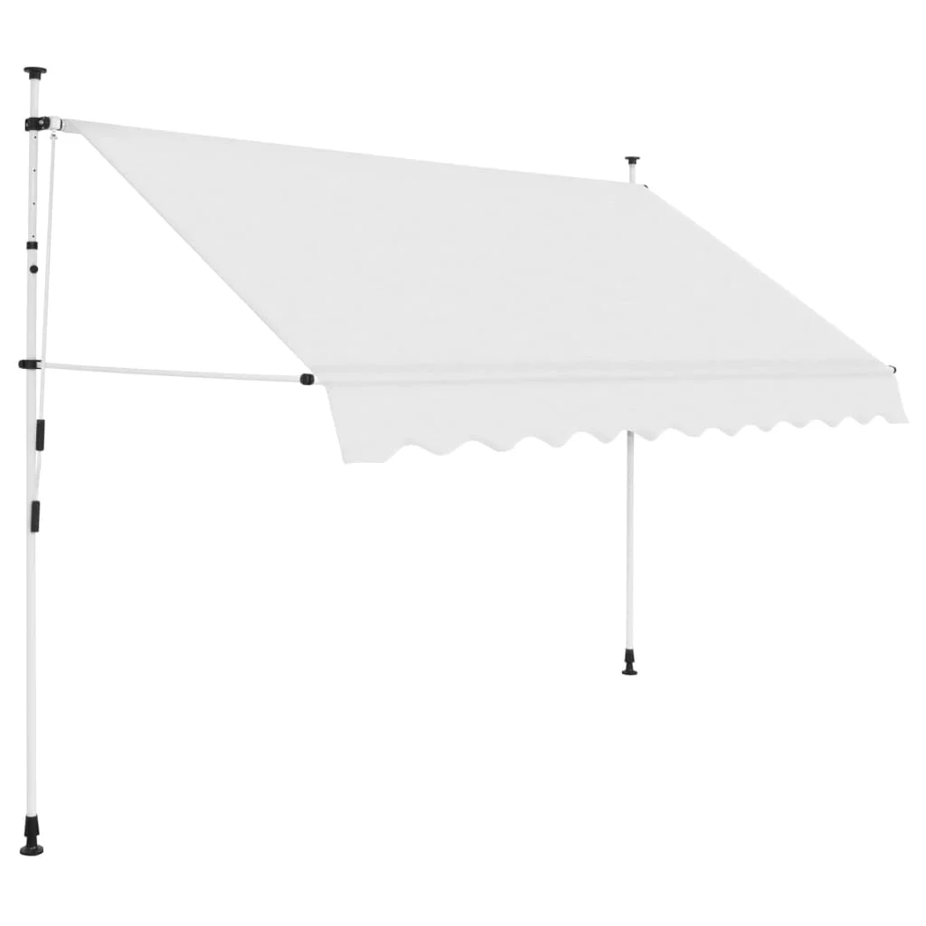 Anself Folding Retractable Window Awning Canopy Cover with Crank Handle Fabric PU Coating and Steel Frame Waterproof Door Overhead Canopy Sun Rain Snow Shade Shelter Cream White