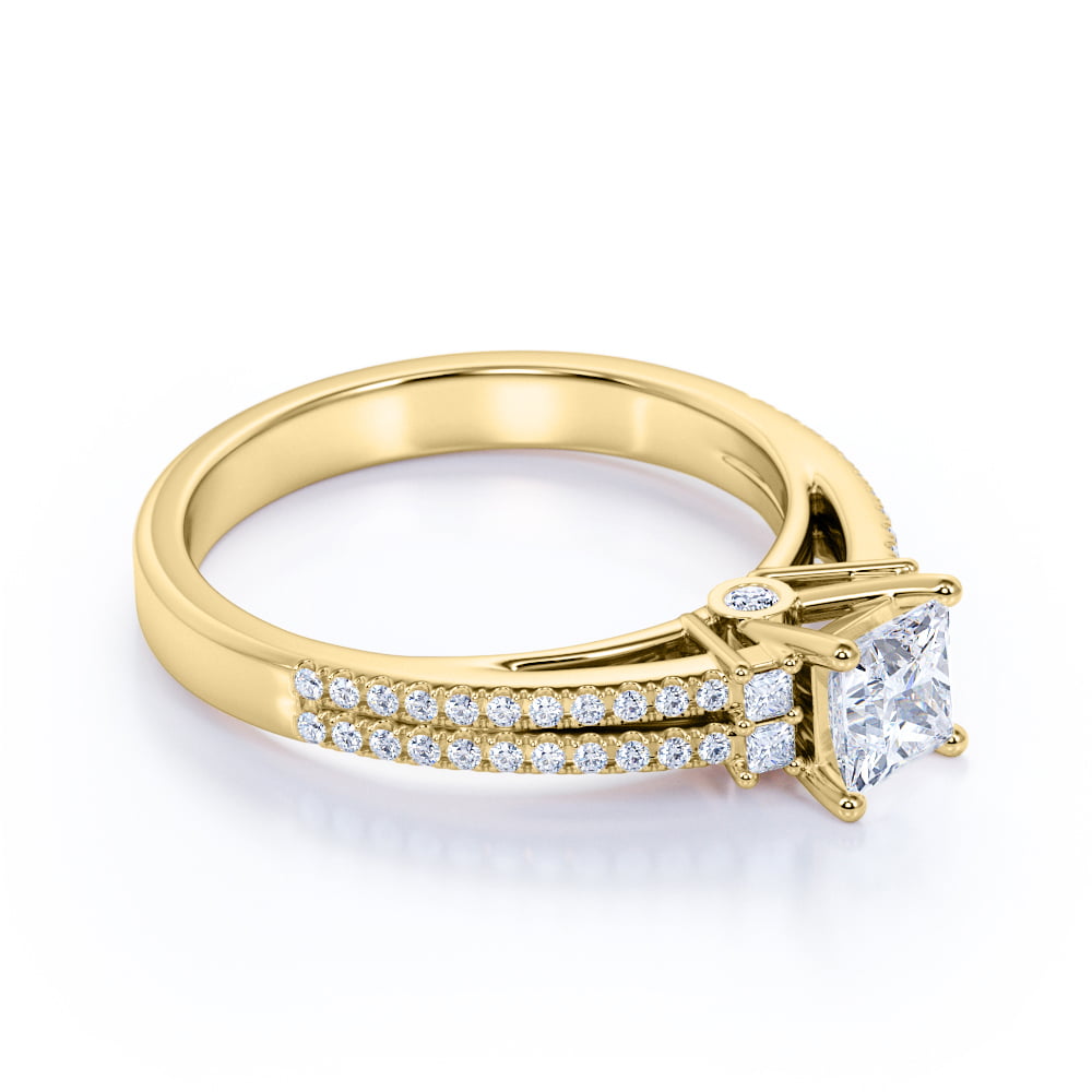 1.50Ct Princess Cut Lab Grown Diamond 14K Yellow Gold Band Ring for Women Gifts/Engagement