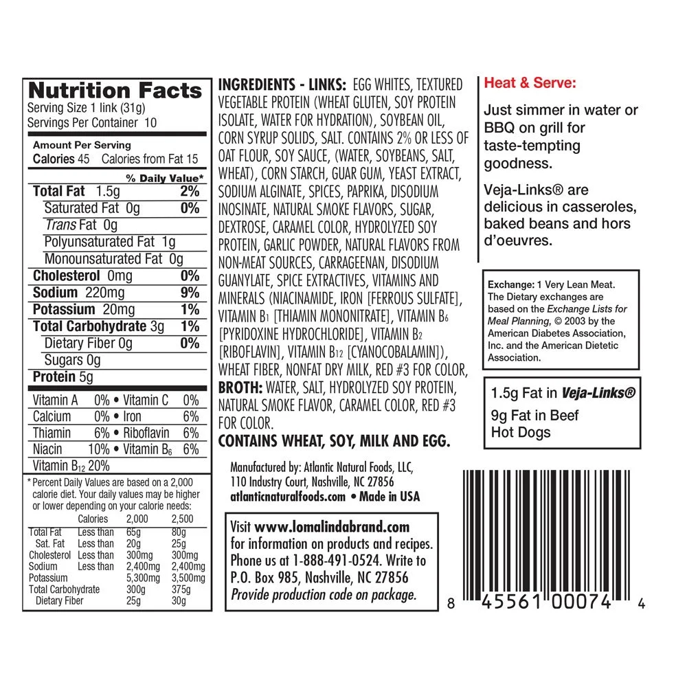 Loma Linda - Vegetarian - Low Fat Veja-Links (19 oz.) (Pack of 3) - Kosher