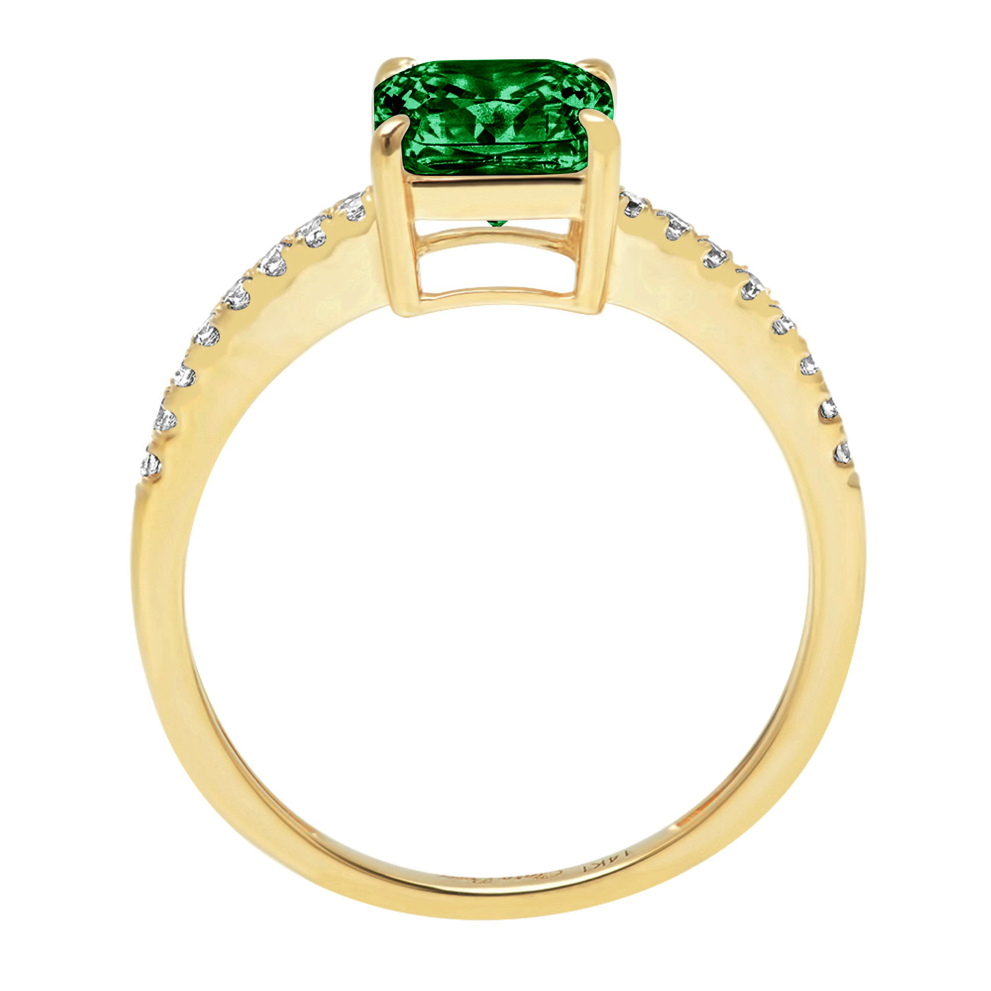 2.7ct Asscher Cut Precious Gemstone Green Simulated Emerald Real 18k Yellow Gold Robotic Laser Engraving Everlasting Unique Art Deco Statement Bridal Anniversary Engagement Wedding Ring Size 3.5