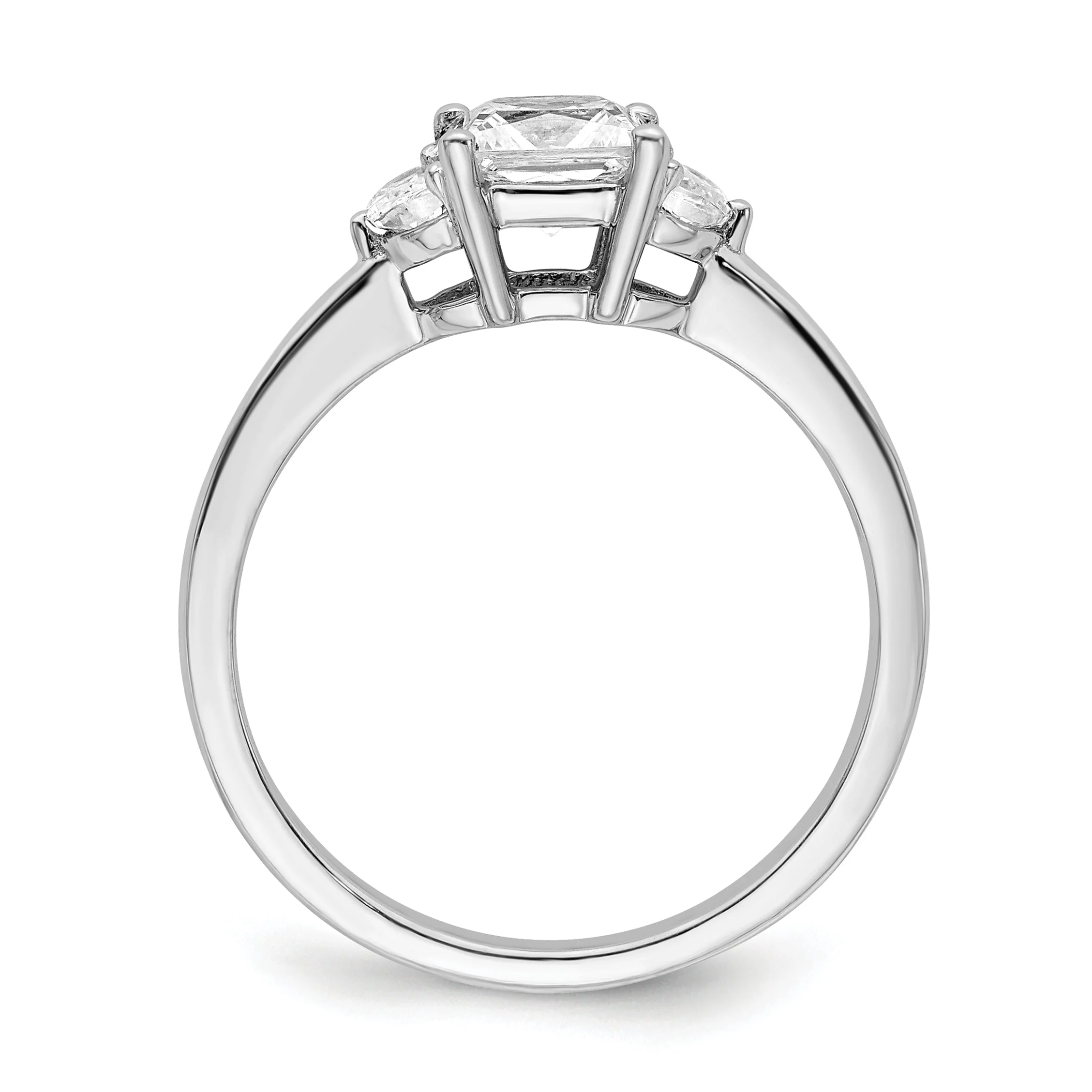 1.00ct. CZ Solid Real 14k White Polish 3 Stone Half Moon/Princess Dia Ring