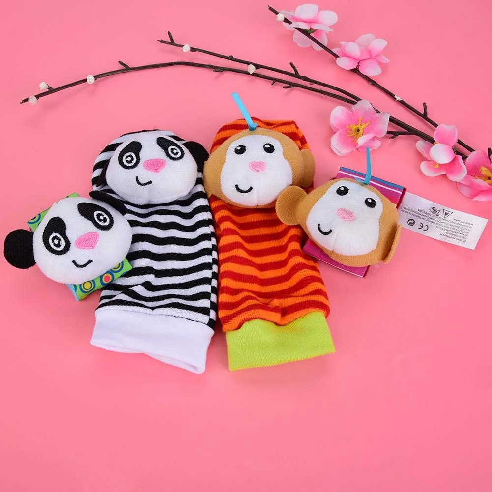 MesaSe Baby Socks Toys Wrist Rattle and Foot Finder Developmental Early Educational Toys Set Gift for Infant Newborn Girl & Boy 0-3 3-6 Months (4 PCS)