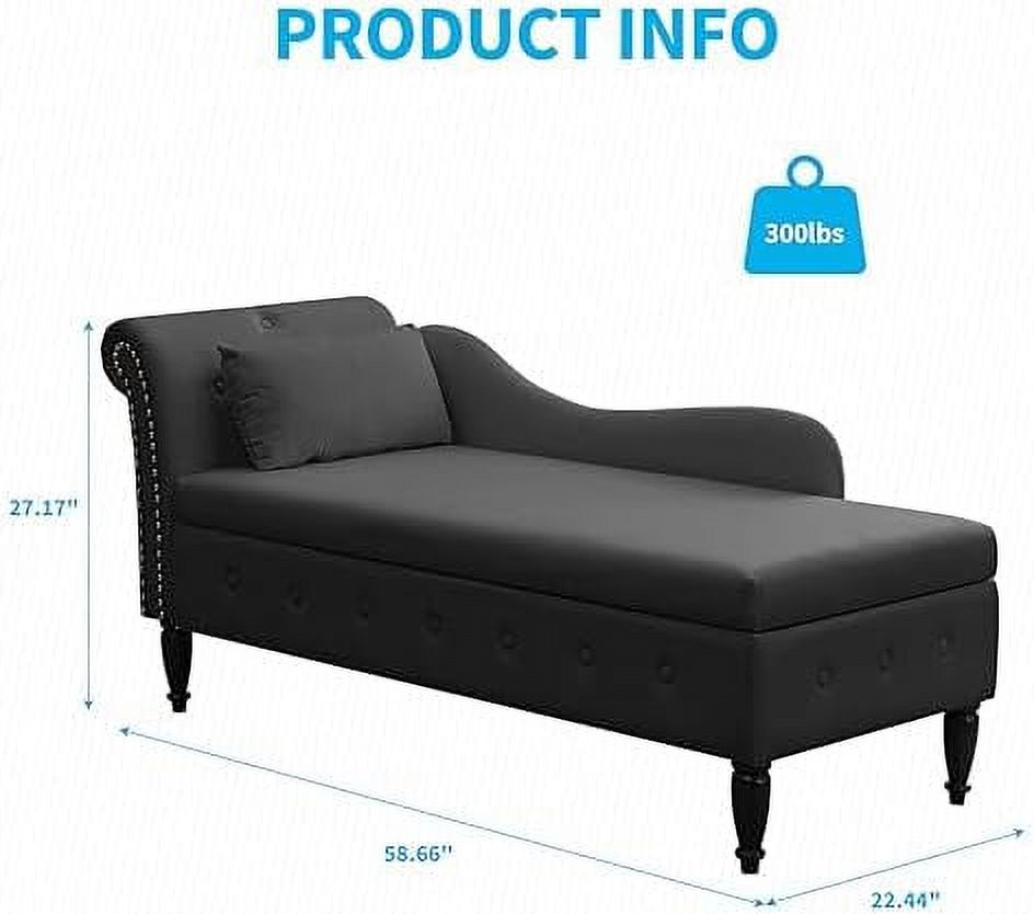 TJUNBOLIFE Velvet Chaise Lounge Indoor  Chaise Lounge Chair with  Design  Upholstered Rolled Arm Lounge Chair with Nailhead Trim  Button Tufted Chaise with Cushion for Living Room  Dark G