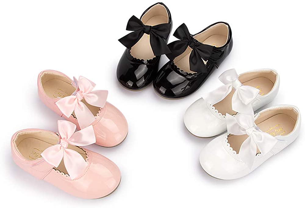 Meckior Toddler Dress Girls Shoes Mary Jane Bowknot Soft Sole Princess Shoes for Little Kids