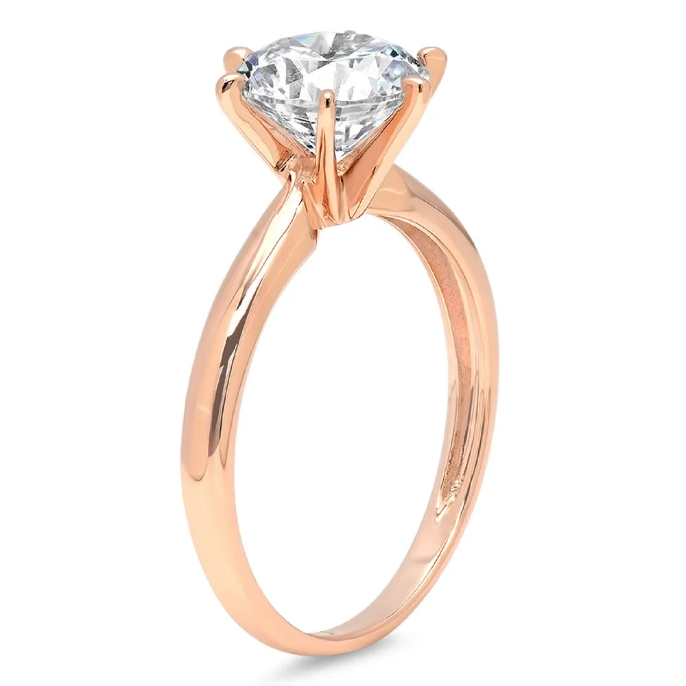 1.5 ct Brilliant Round Cut Genuine Cultured Diamond VS1-VS2 J-K 18K Rose Gold Solitaire Promise Wedding Statement Engagement Designer Ring size 3.5