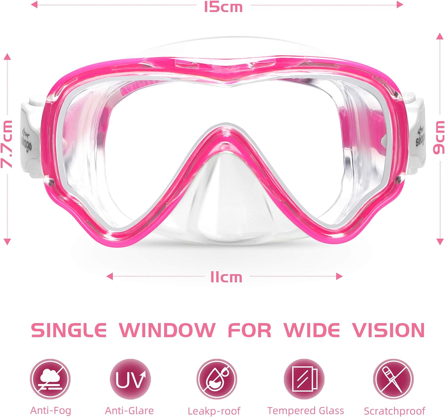 Seago Kids Swim Goggles Snorkel Diving Mask for Youth(5-15), Anti-Fog 180° Clear View