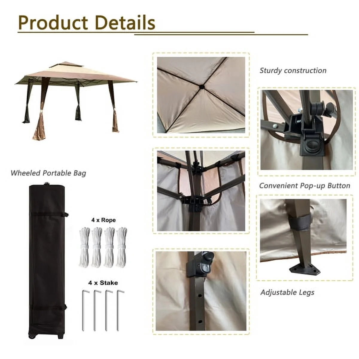 Fithood Outdoor 13x13 Ft Canopy,Patio Pop-up Folding Gazebo Canopy Tent With Corner Curtain,Suitable For Backyard, Party,Camping,Coffee