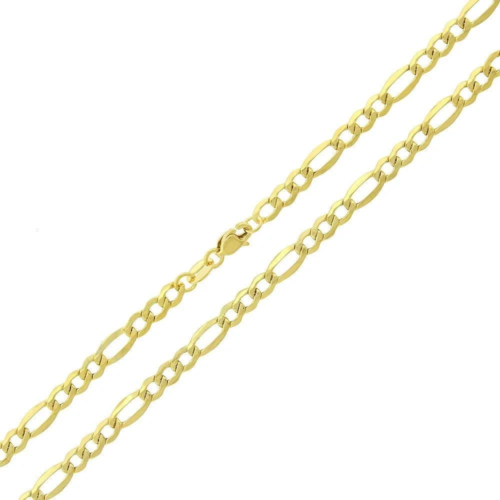 14K Yellow Gold 3mm Hollow Figaro Chain, FREE Microfiber Cloth, Link Mens Womens Necklace, Giorgio Bergamo