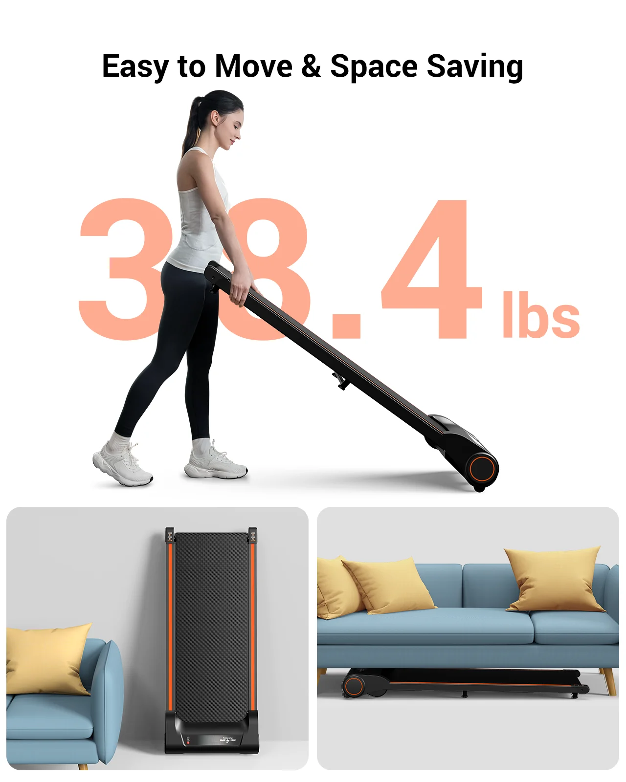 UREVO Walking Pad, Under Desk Treadmill with Remote Control, 0.6-4 mph Compact Treadmills for Home