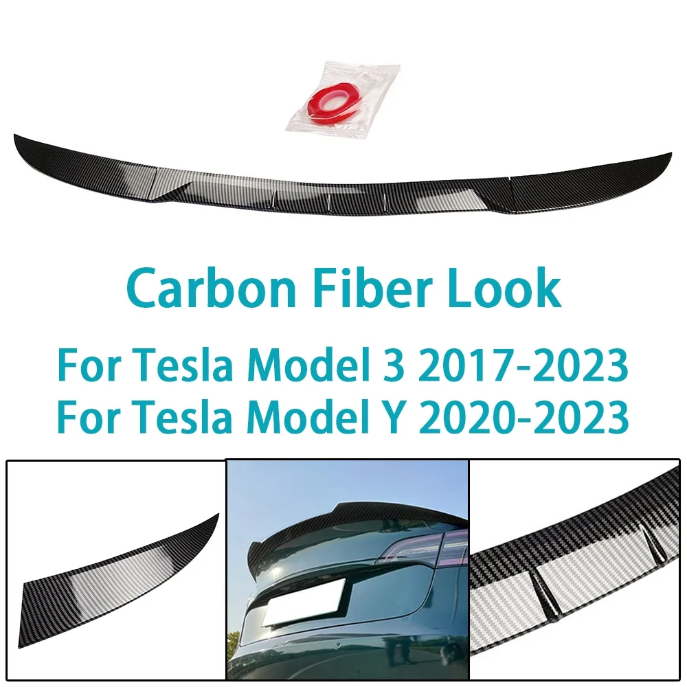 ALLTIMES Rear Spoiler Tail Wing for Tesla Model 3 2019-2023, Carbon Fiber Look ABS Spoiler Wing Rear Trunk Lip