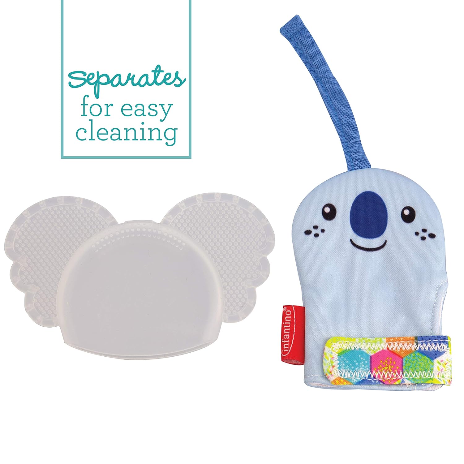 Infantino Crystal Clear Teething Mitten - Teethe & Play Wearable Soft “Mitten” with 100% Paint-Free, Dye-Free Textured Silicone. Easy-Grasp Natural Rubber Teether for Baby (Koala)