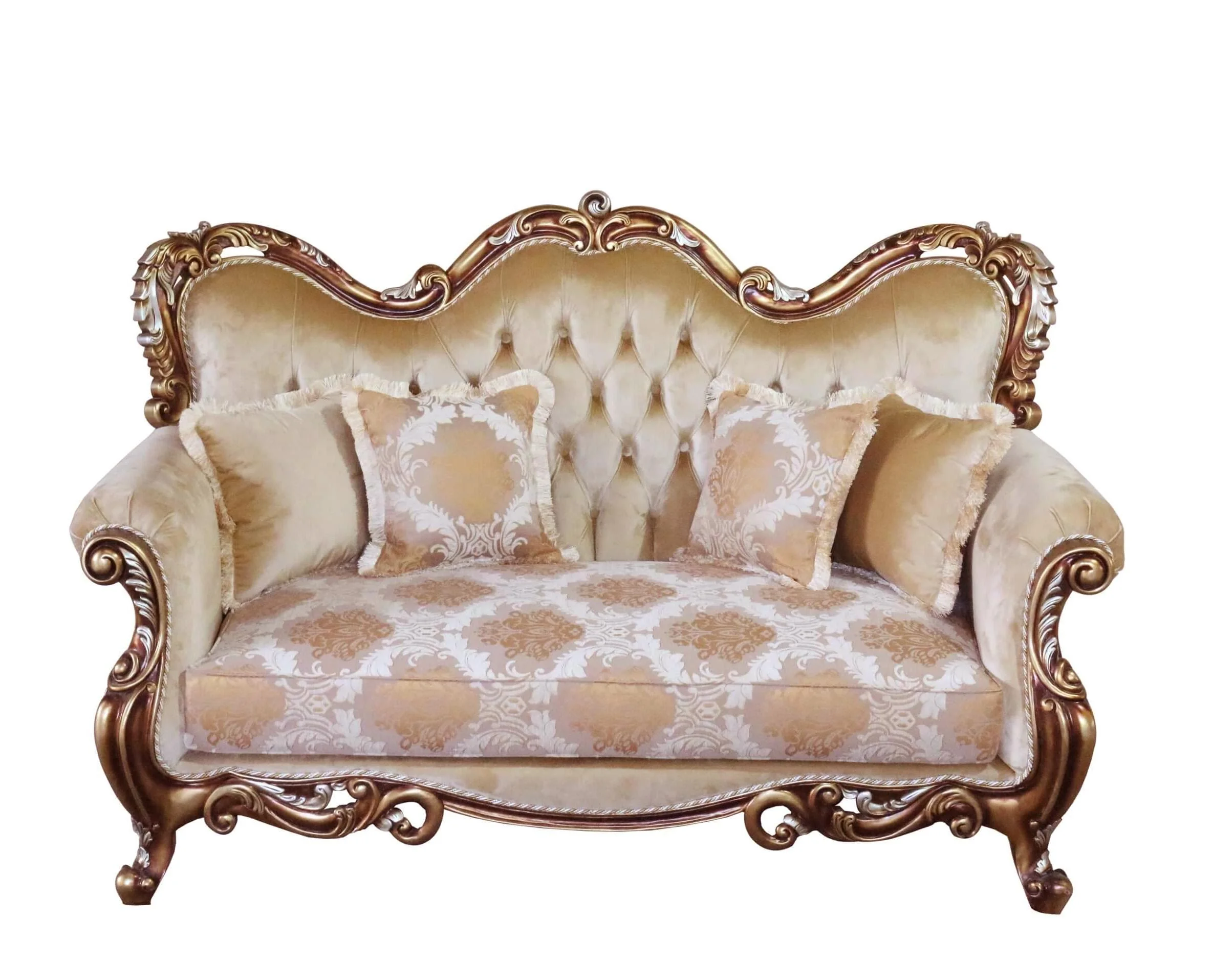 Luxury Brown & Gold Wood Trim TIZIANO Loveseat EUROPEAN FURNITURE Traditional