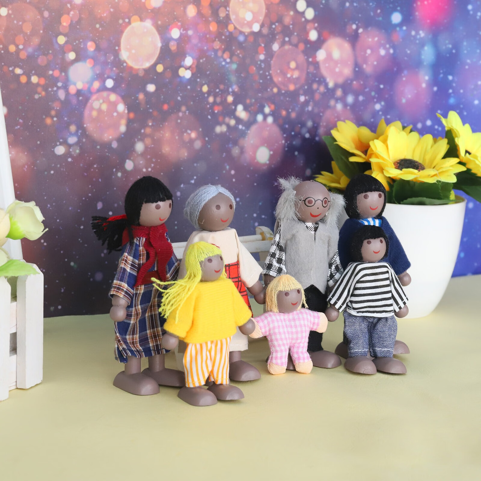 Education Kids Girls Happy Dolls Family Playset Wooden Figures Set Of 7 African Toy Wood As Shown