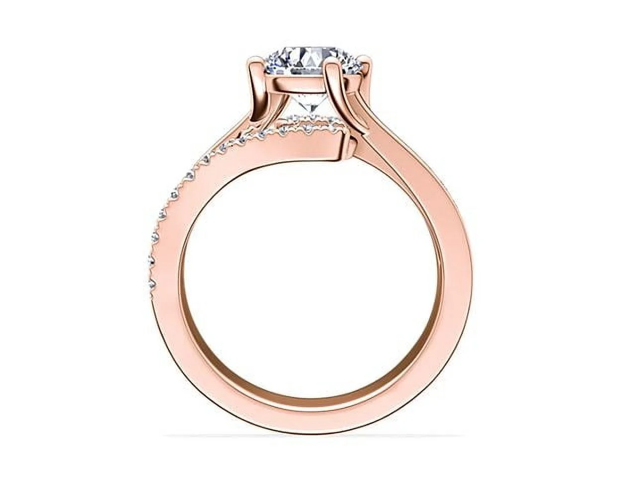 0.70 Carat Excellent Round Cut Real Diamond New Design Solitaire with Accents Ring for Wedding and Engagement Solid 14K Rose Gold Size 11