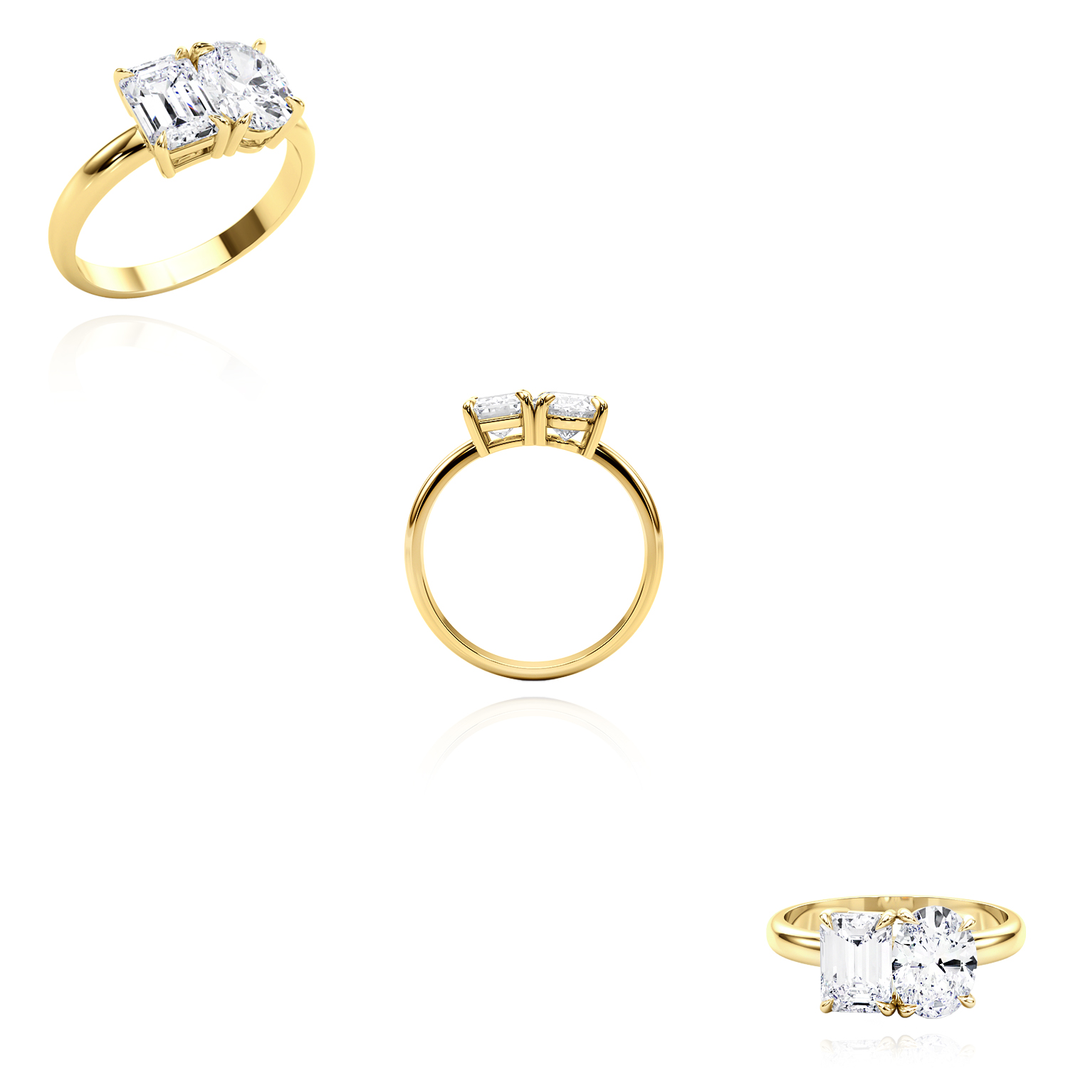 2.00CTW Lab-Grown Diamond Double Emerald Oval 18K Yellow Gold Engagement Ring