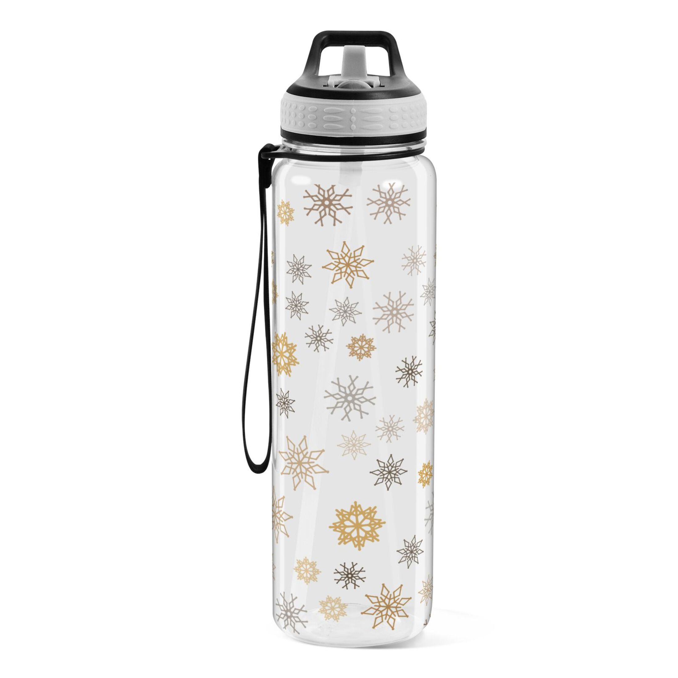 Golden Snowflakes Christmas 32oz Water Bottles with Straw Tritan Leakproof Sports Bottle BPA Free Clear for Fitness Gym Swimming Cycling