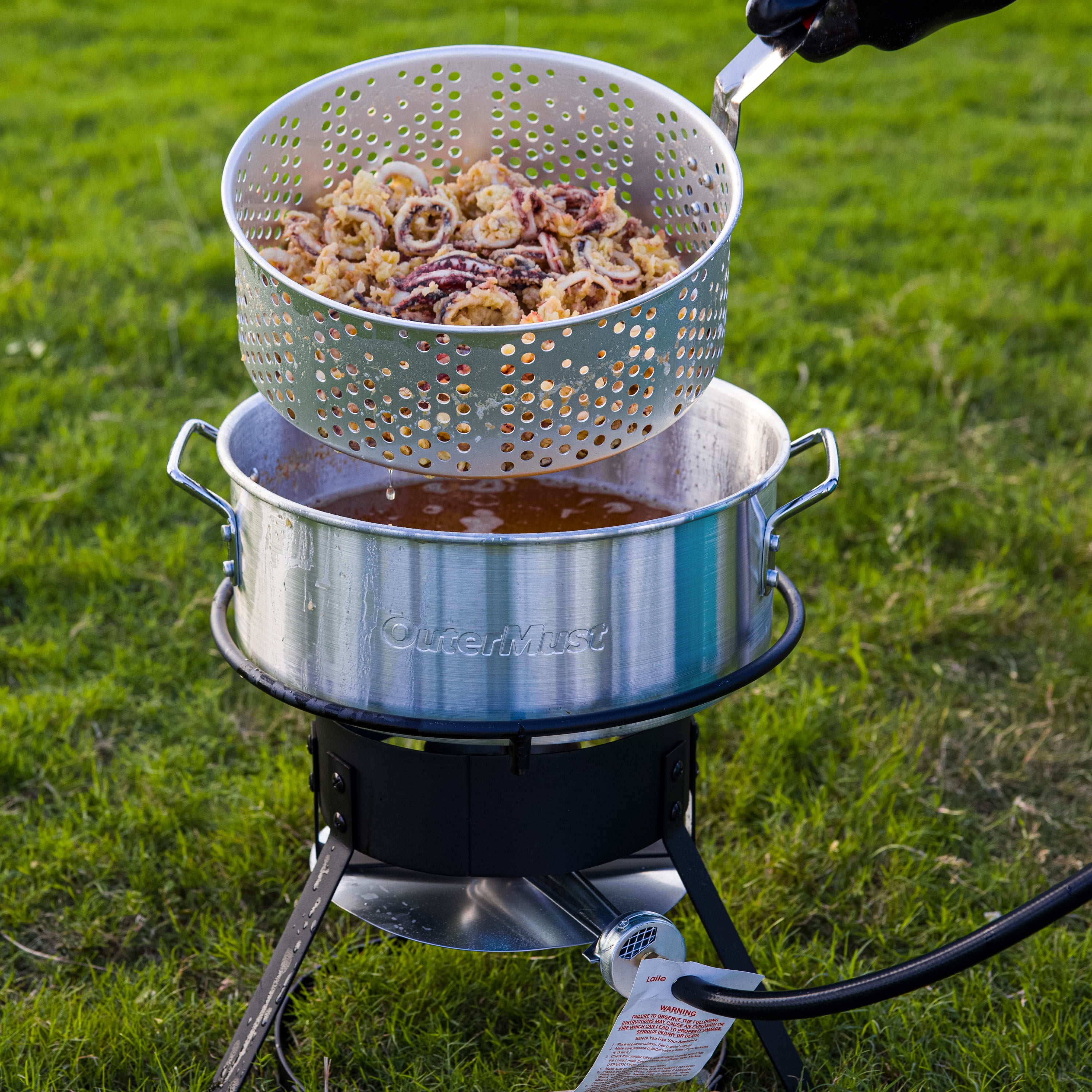 Fish Fryer Pot and Basket, 58,000 BTU 11 Qt. Aluminum Outdoor Deep Fry Pot with Basket and 5 Inches Thermometer for Frying Fish, French Fries