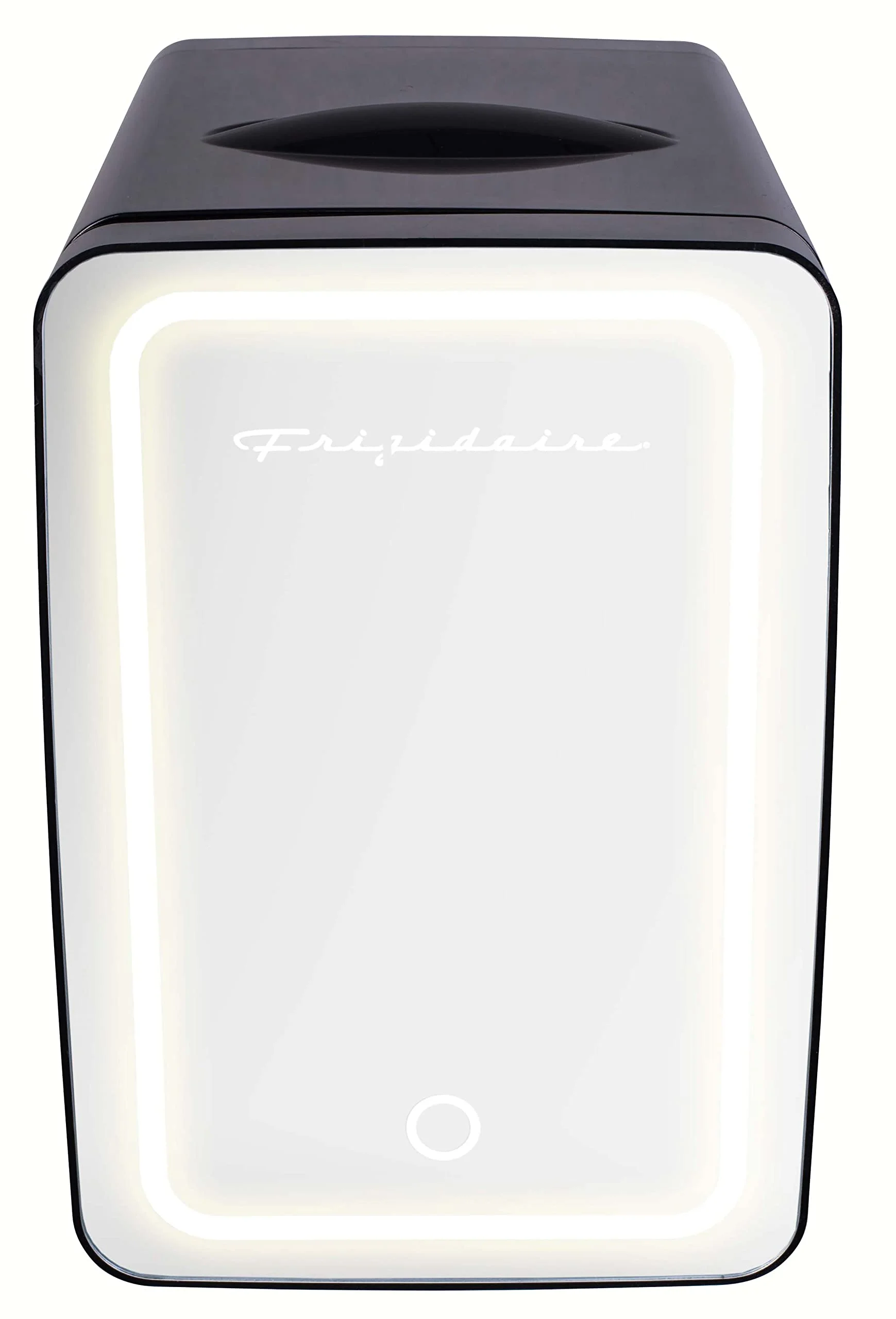 FRIGIDAIRE EFMIS170-BLACK, Mini Portable Compact Personal Lighted Mirror Fridge Cooler, 6.5L Capacity Chills 9 Cans, 100% Freon-Free & Eco Friendly, Make-up, 2022 Version, Black