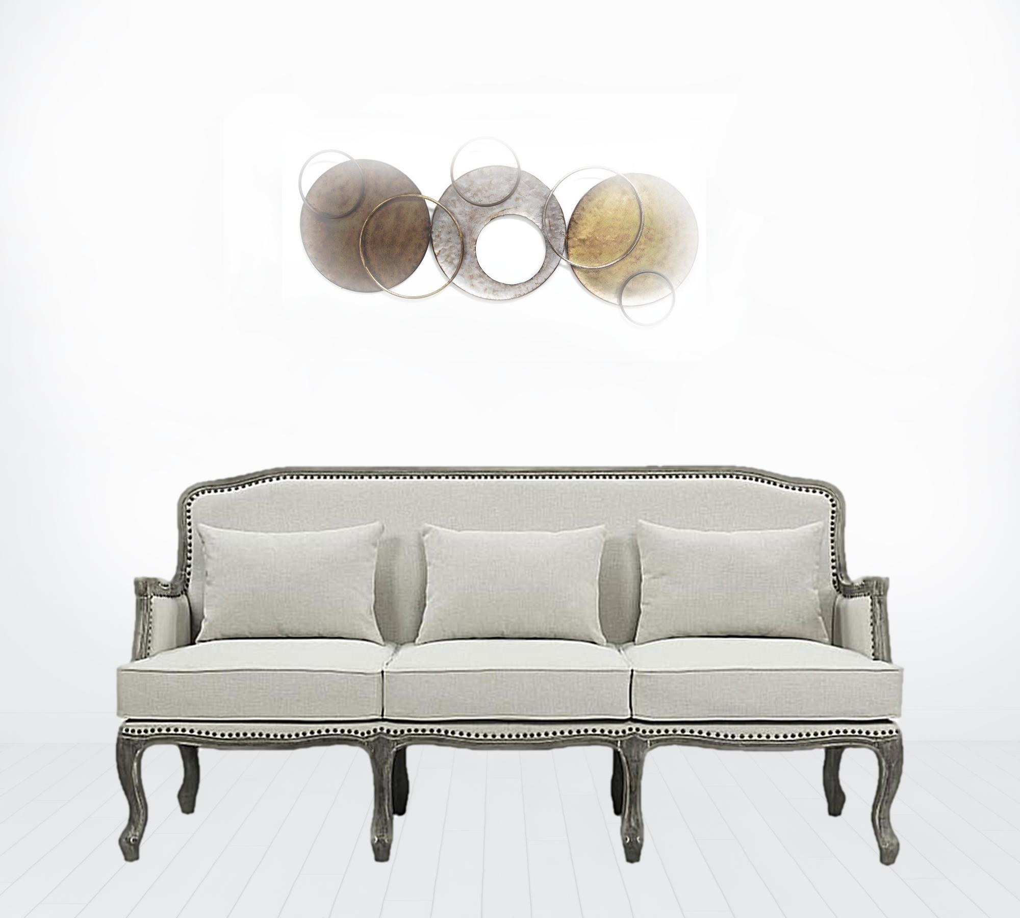 HomeRoots 491352 76 in. Cream Linen & Brown Sofa