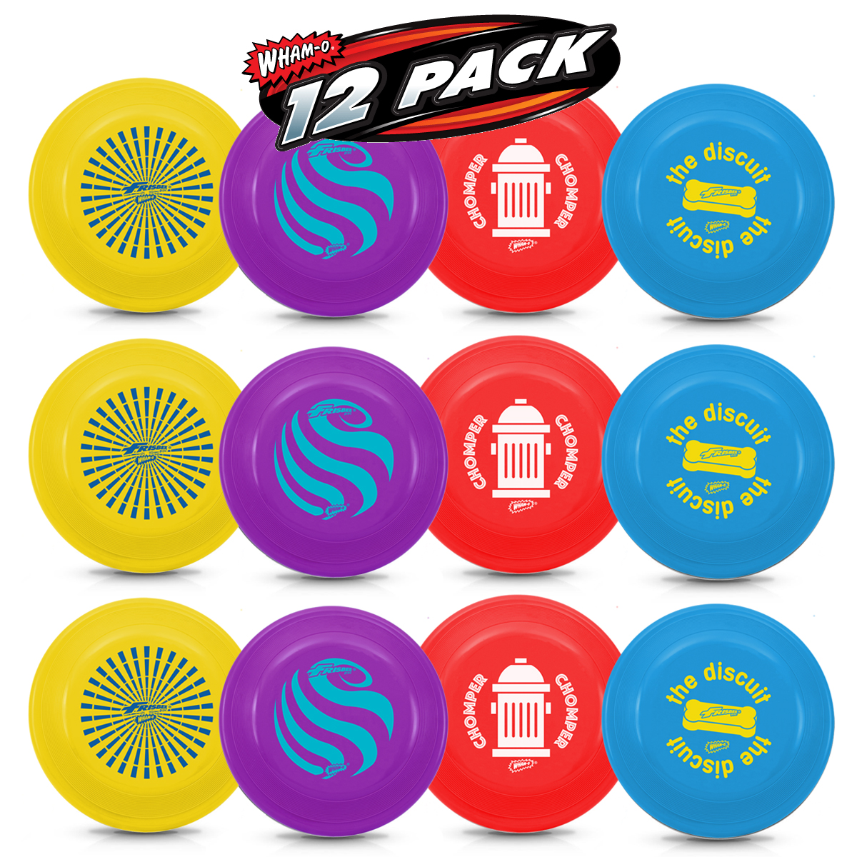 Wham-O - Frisbee - Fastback Flying disc - Misprint - Dog Friendly (12 Pack Blue+RED+Violet+Yellow)