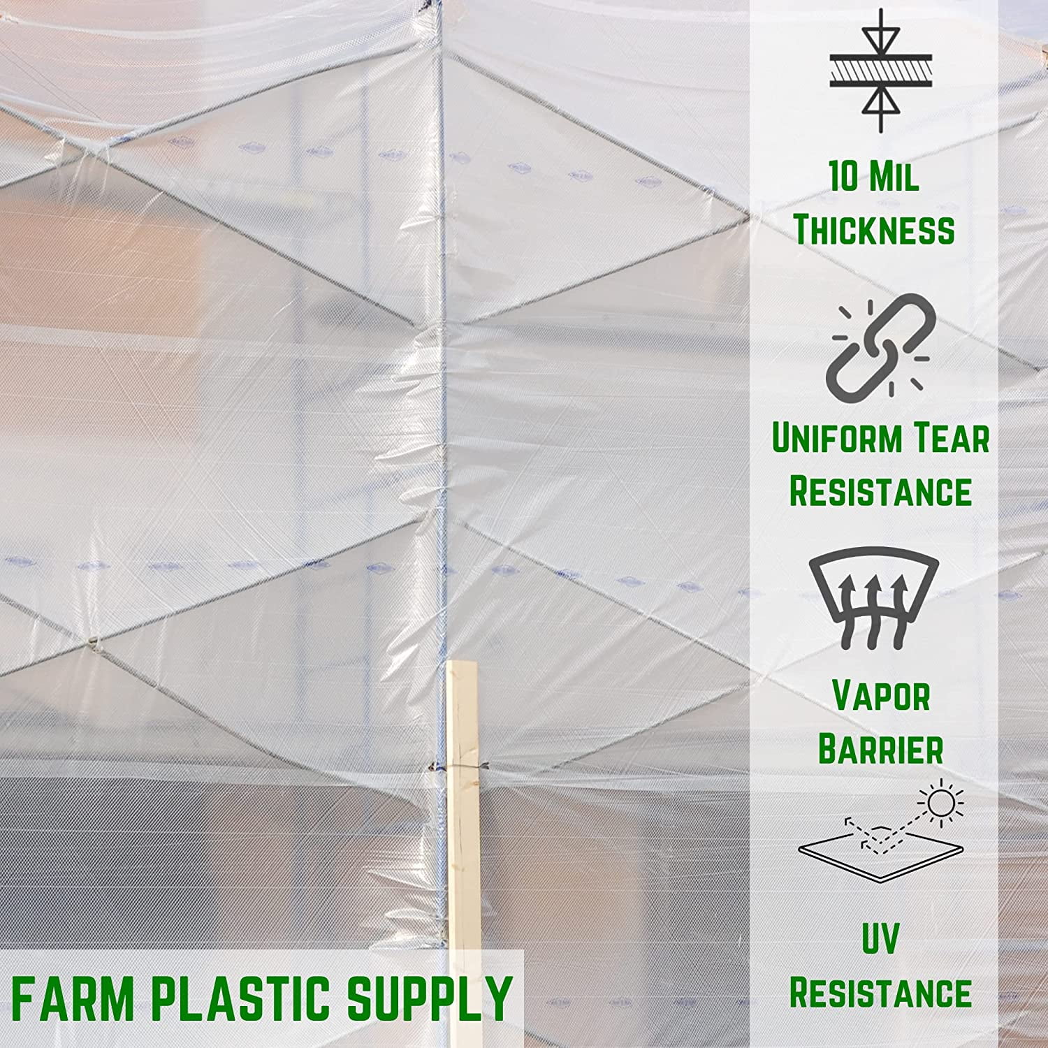Farm Plastic Supply - Dura Skrim String Reinforced Clear Plastic Sheeting - 10 Mil - (40' x 45') - UV-Rated Extra Heavy Duty Poly Film Tear Resistant, Vapor Barrier Polyethylene Roll for Construction