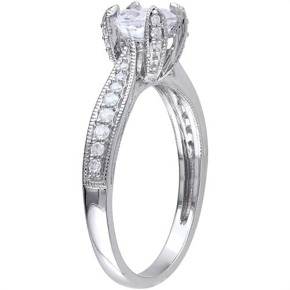 1/5 Carat T.W. Diamond and 1 Carat T.G.W. Created White Sapphire Sterling Silver Engagement Ring