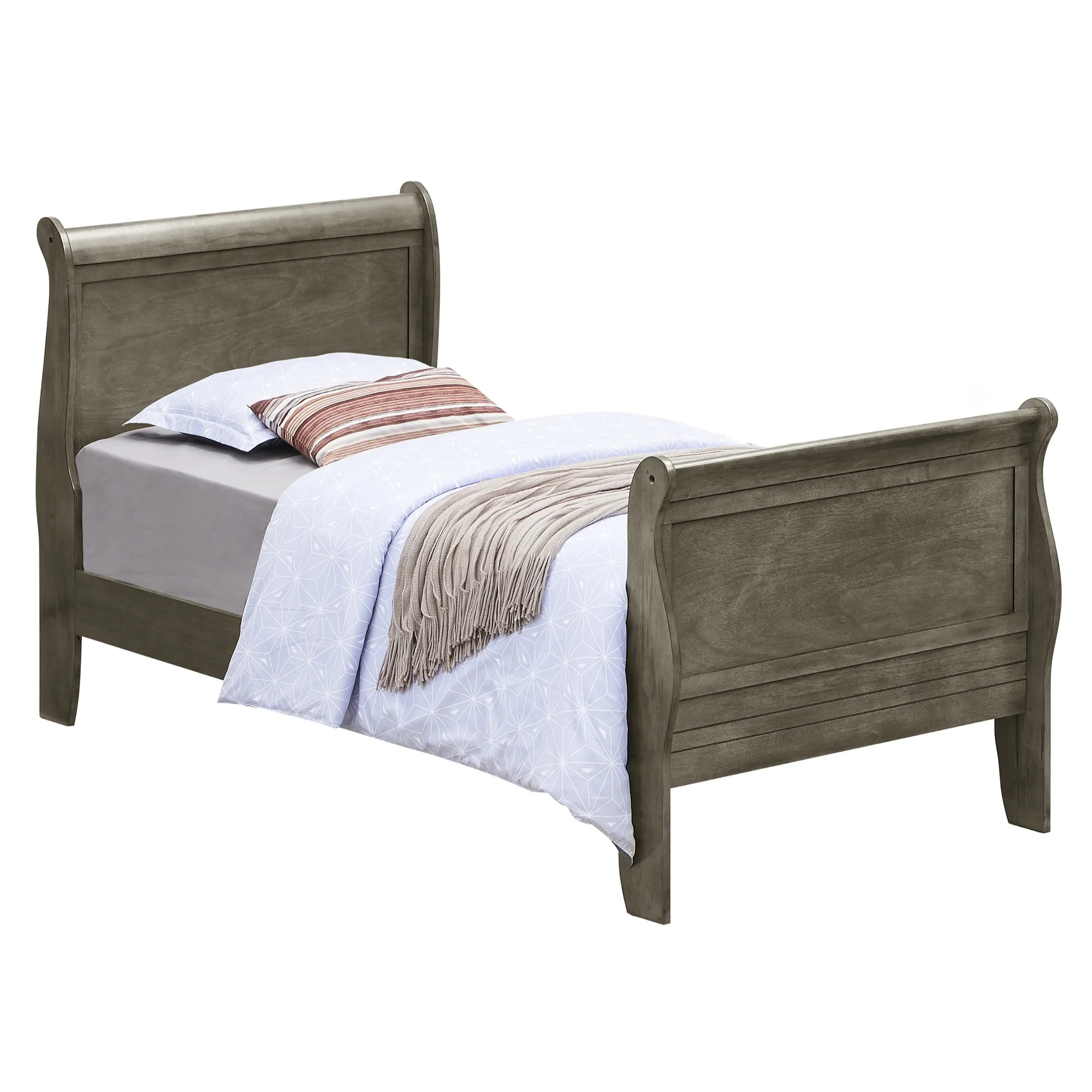 Passion Furniture Louis Philippe Gray Twin Sleigh Bed with Headboard and Footboard
