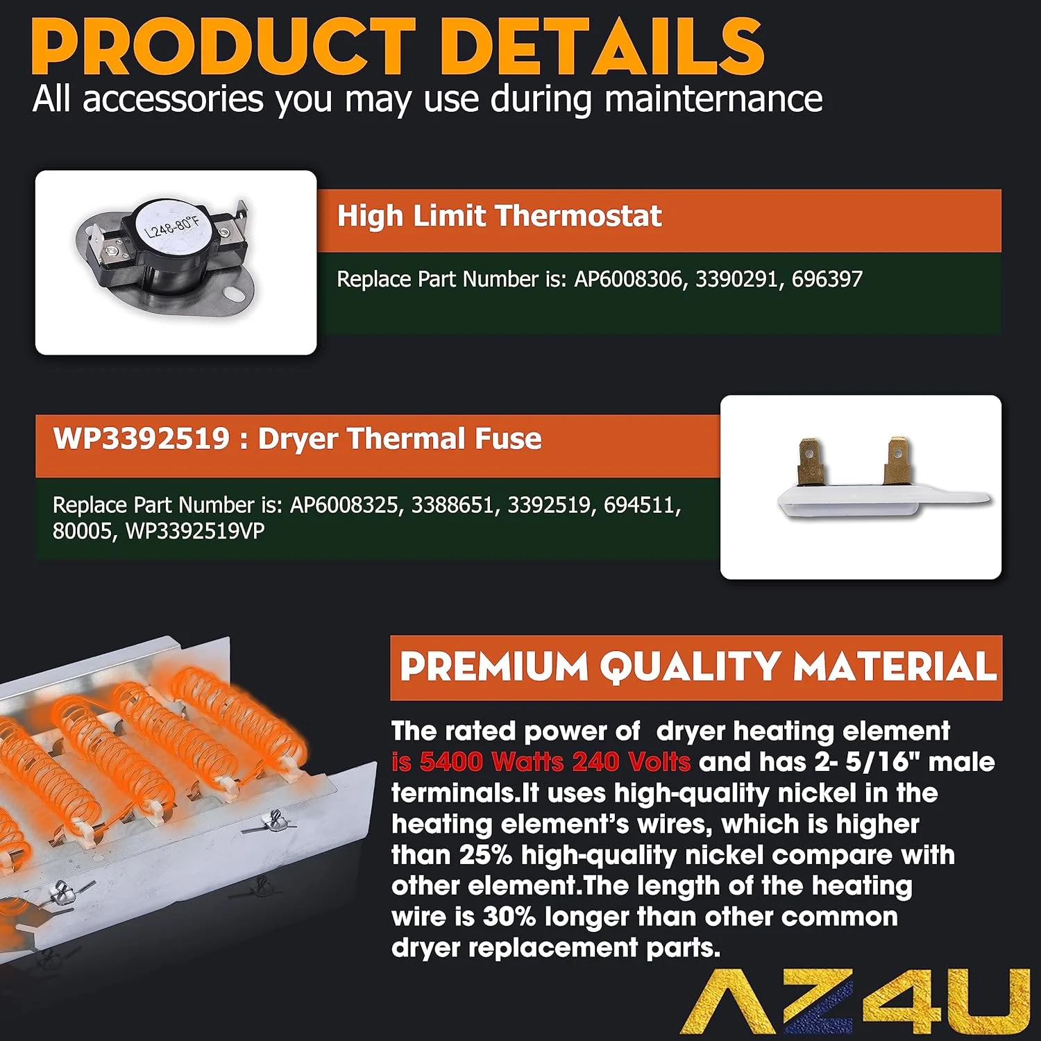 Replaces For Kenmore 70 80 100 500 Series 80 400 600 Series Dryer Heating Element Thermal Cut