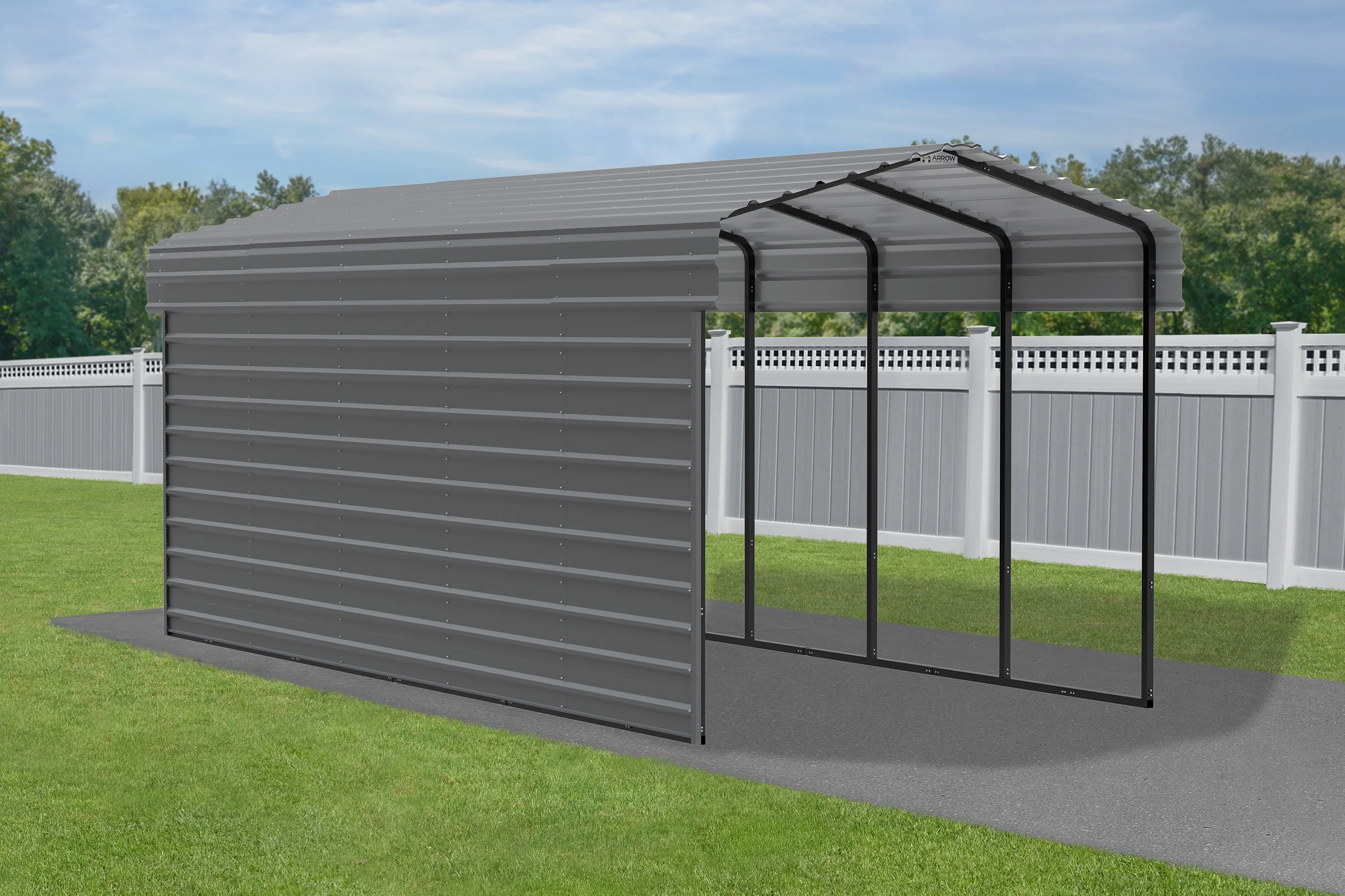 Arrow Carports Galvanized Steel Carport, with 1-Sided Enclosure, Compact Car Metal Carport Kit, 10' x 24' x 9' , Charcoal