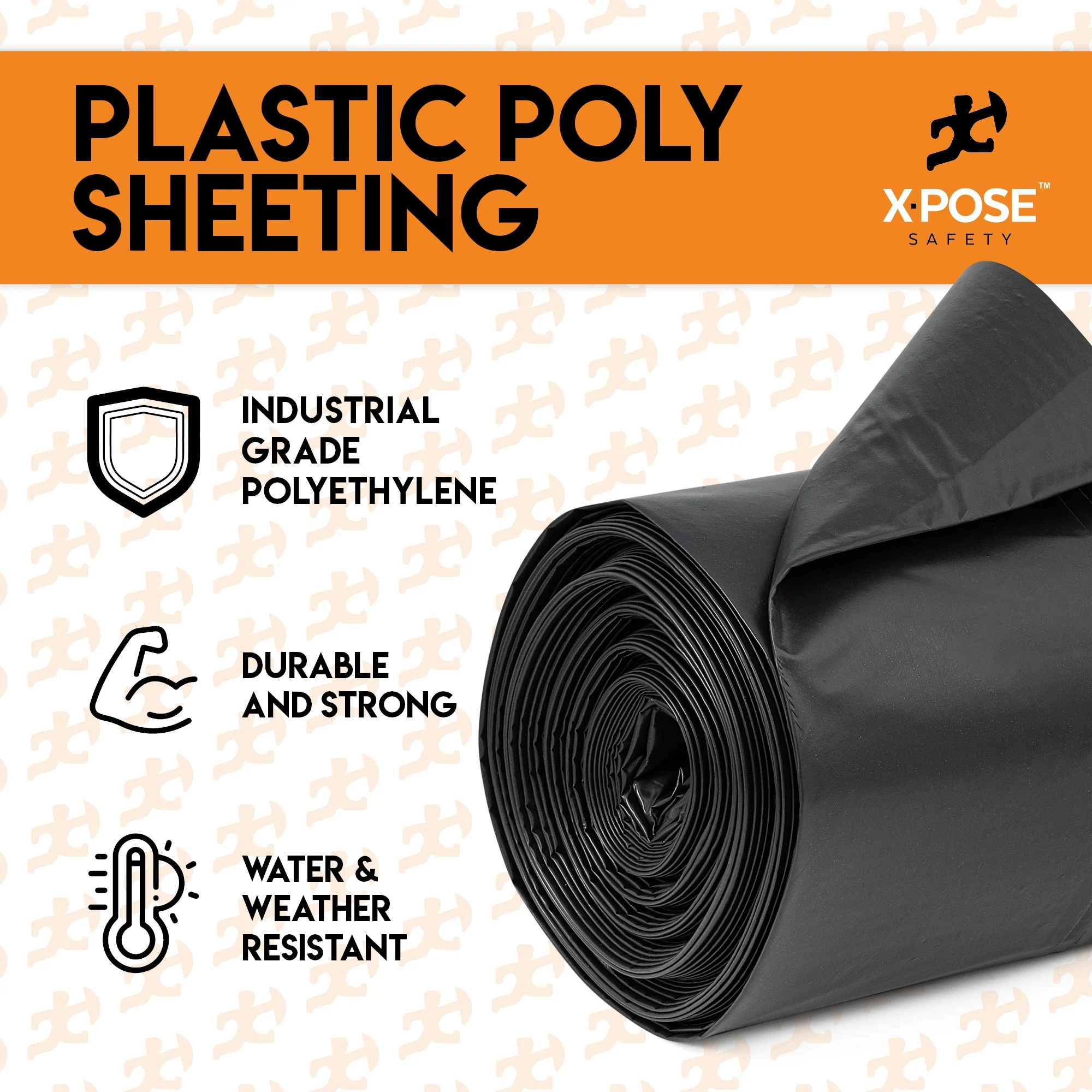 Black Poly Sheeting - 10 x 100 Feet Heavy Duty, 3.4 Mil Thick Black Plastic Tarp Waterproof Vapor and Dust Protective Equipment Cover - Agricultural, Construction and Industrial Use - by Xpose Safety