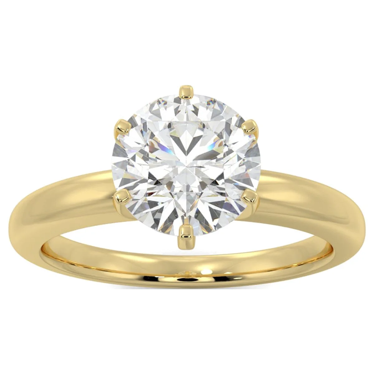 1 Carat Round Brilliant Moissanite Solitaire Engagement Ring in 14k Yellow Gold (G-H, VS, cttw) 6-Prong Size 8 by Beverly Hills Jewelers
