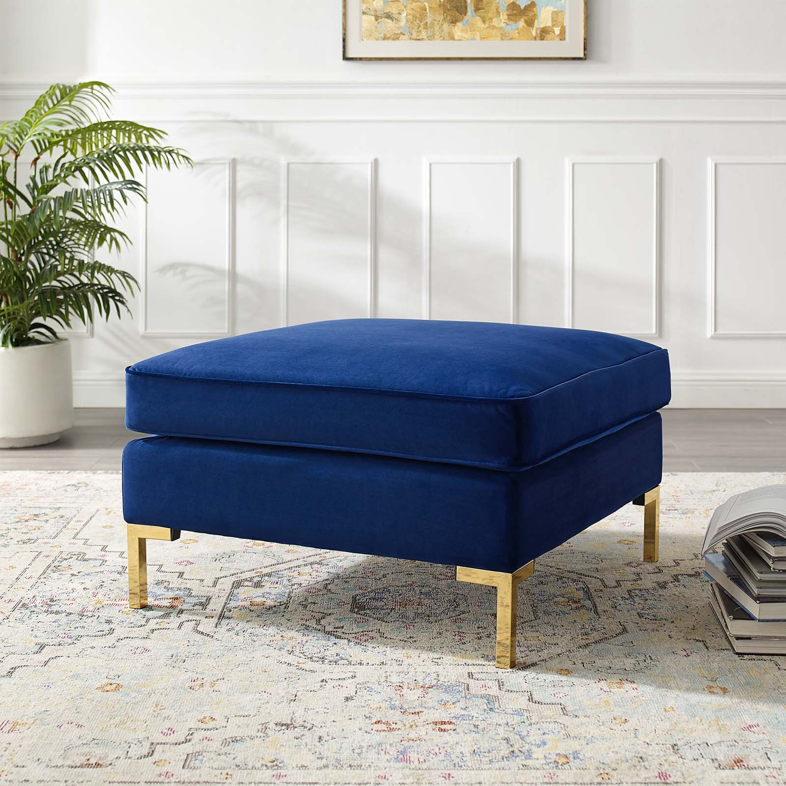 Accent Chair Ottoman, Velvet, Blue Navy, Modern Contemporary Urban Design, Living Lounge Room Hotel Lobby Hospitality