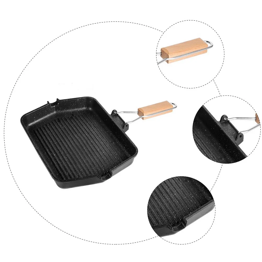 Etereauty 1Pc Outdoor BBQ Grill Pan Non-stick Frying Pan Toast Pan Frying Pan (Black)