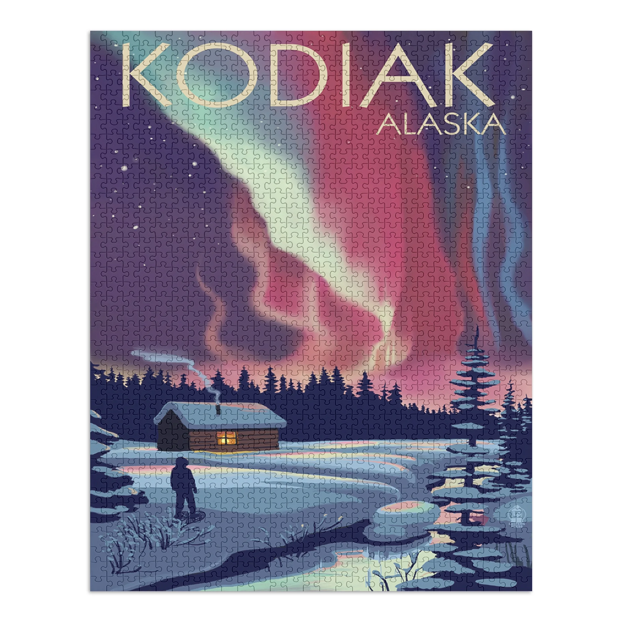 Kodiak, Alaska, Northern Lights and Cabin (1000 Piece Puzzle, Size 19x27, Challenging Jigsaw Puzzle for Adults and Family, Made in USA)