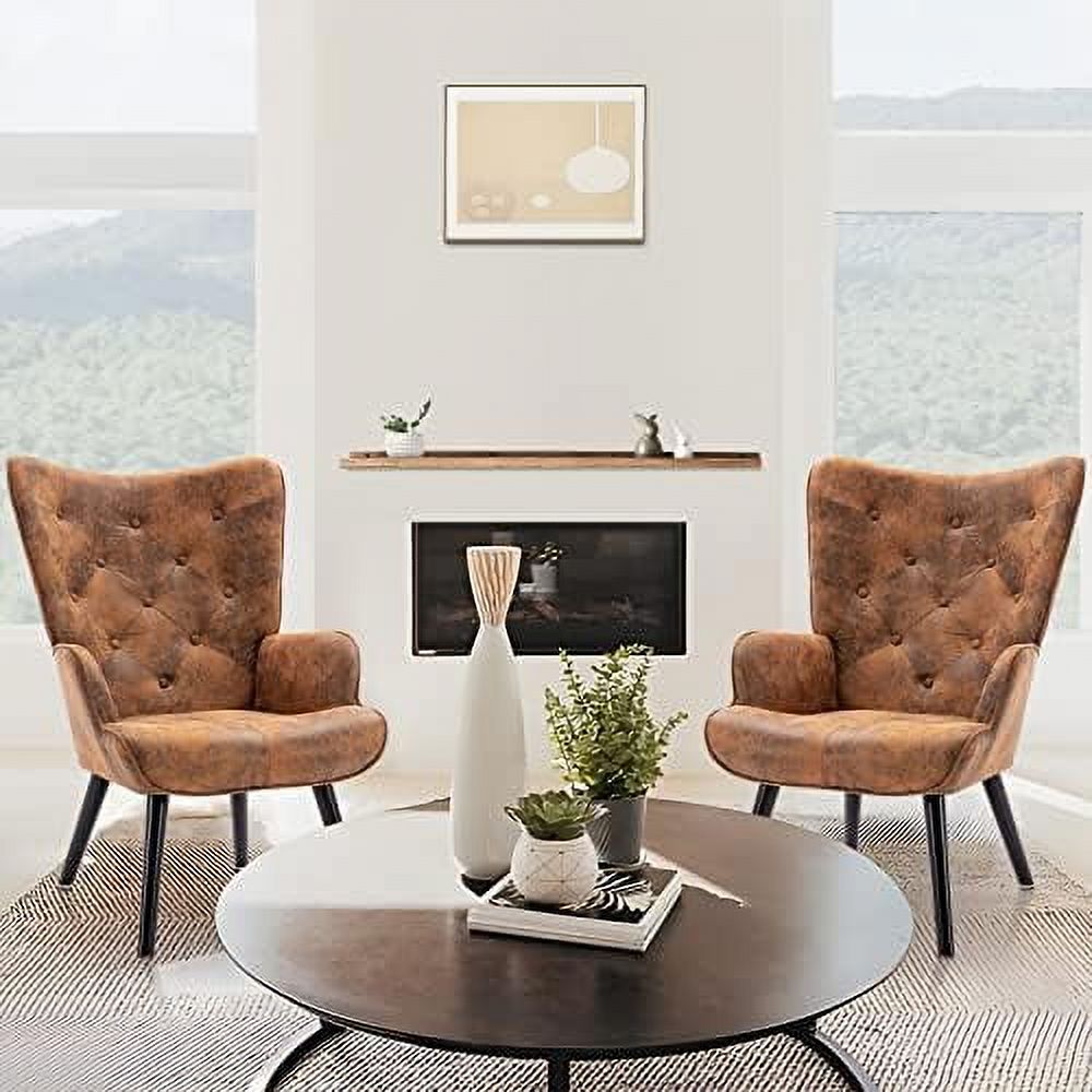 NLIBOOMLife Accent Chairs Set for Living Room- Mid-Century Modern Comfy Reading Chair for Bedroom Adults Armchairs Sillones para Sala Sofa Tall Wingback Arm Chairs Microfiber Cushioned (B