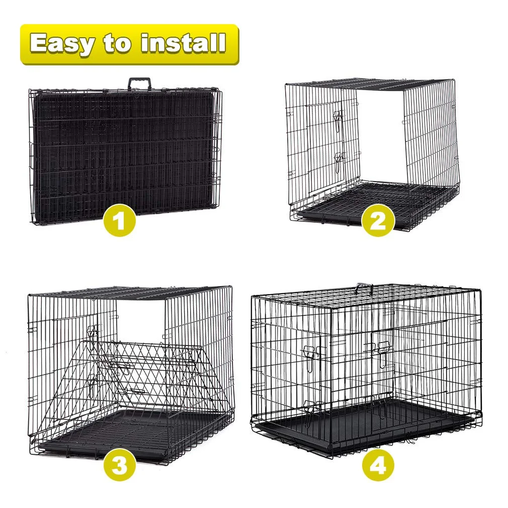 30 Inch Dog Crate for Small Dogs, Folding Metal Wire Crates Dog Kennels Outdoor and Indoor Pet Crate with Double-Door, Black