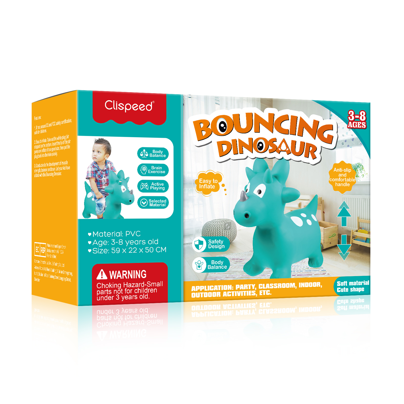 Clispeed Bouncing Dinosaur Inflatable Bouncy Hopper Jumping Toy for Toddlers Kids Gifts