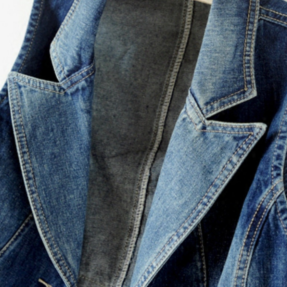 YM YOUMU Women Lapel Washed Blue Denim Vest Button Up Waistcoat Jacket