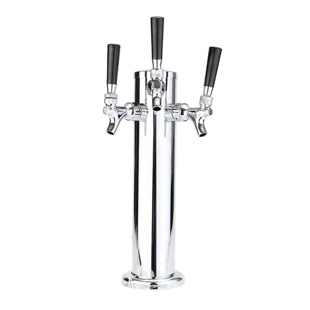 DENEST Beer Dispenser Beer Tower Homebrew Bar Beer Dispenser Stainless Steel Silver (3 Taps)