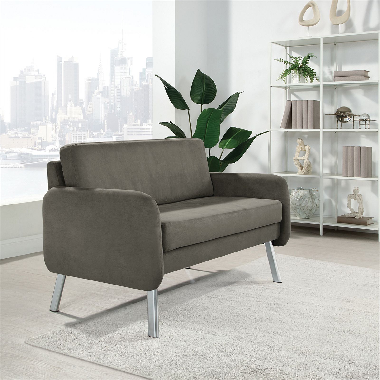 Lounge Loveseat in Charcoal Fabric with Chrome Legs