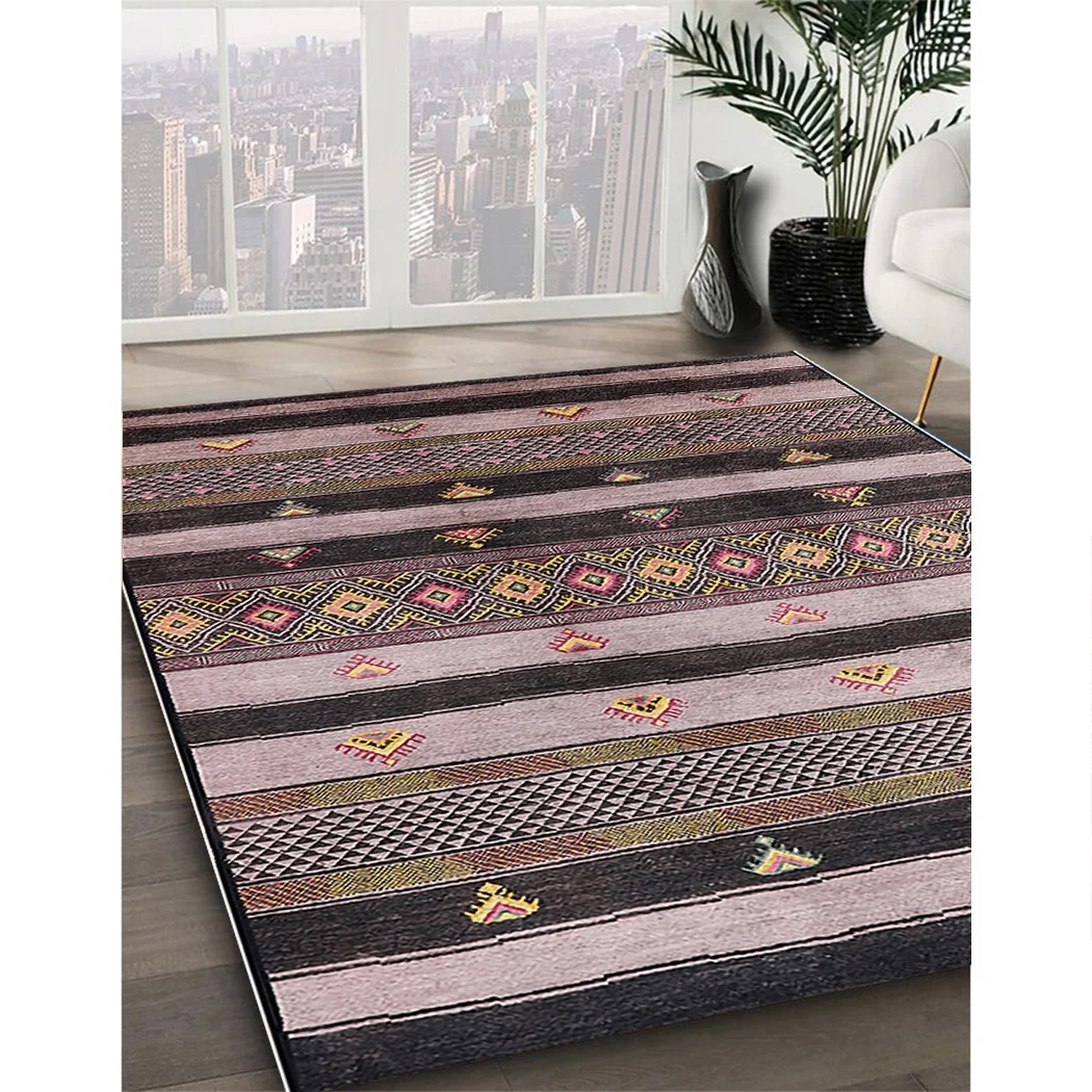 Ahgly Company Indoor Rectangle Mid-Century Modern Burgundy Brown Solid Area Rugs, 2' x 3'