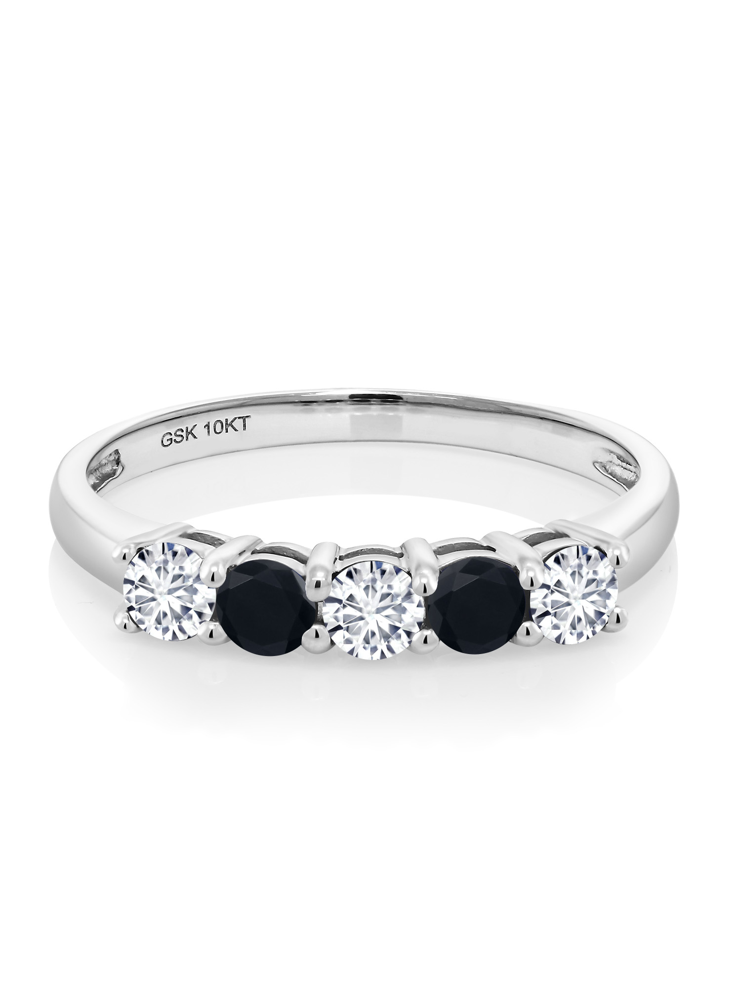10K White Gold White Lab Grown Diamond and Black Onyx 5 Stone Wedding Engagement Anniversary Promise Ring For Women (0.50 Cttw, Round 3MM, Gemstone April Birthstone, Available In Size 5, 6, 7, 8, 9)