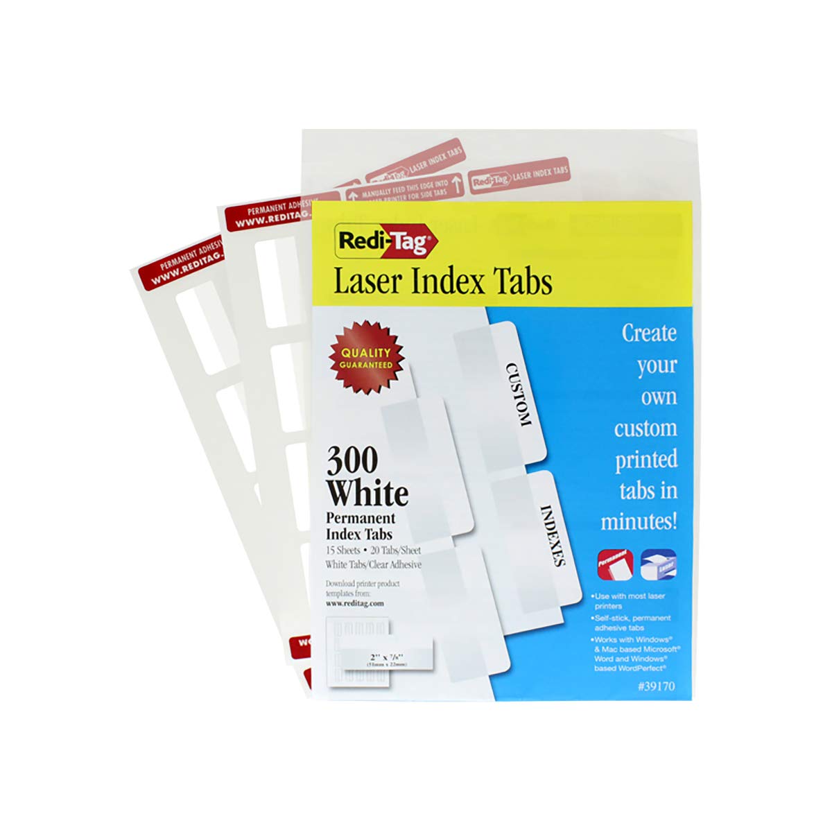 Redi-Tag Laser Printable Index Tabs, 1/5-Cut, White, 2