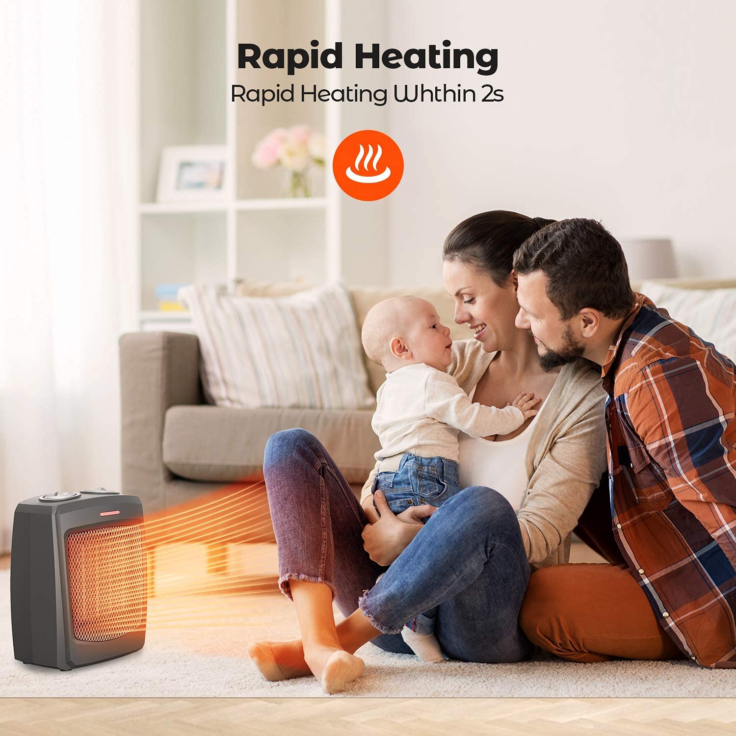 Space Electric Heater for Home and Office Ceramic Small Heater with Thermostat, Energy Save Technology, 750W/1000W/1500W