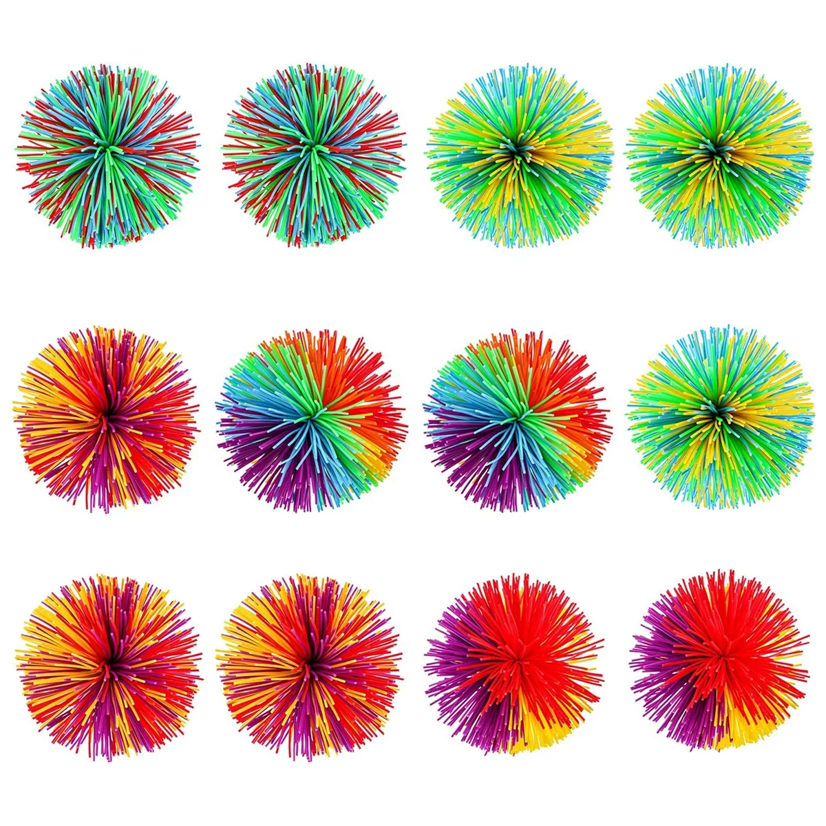 Eummy 12pcs Strings Balls Stress Relief Silicone Monkey Stringy Balls BPA-free Sensory Splat Balls Anxiety Reduce Fluffy Rainbow Balls for Children Adults