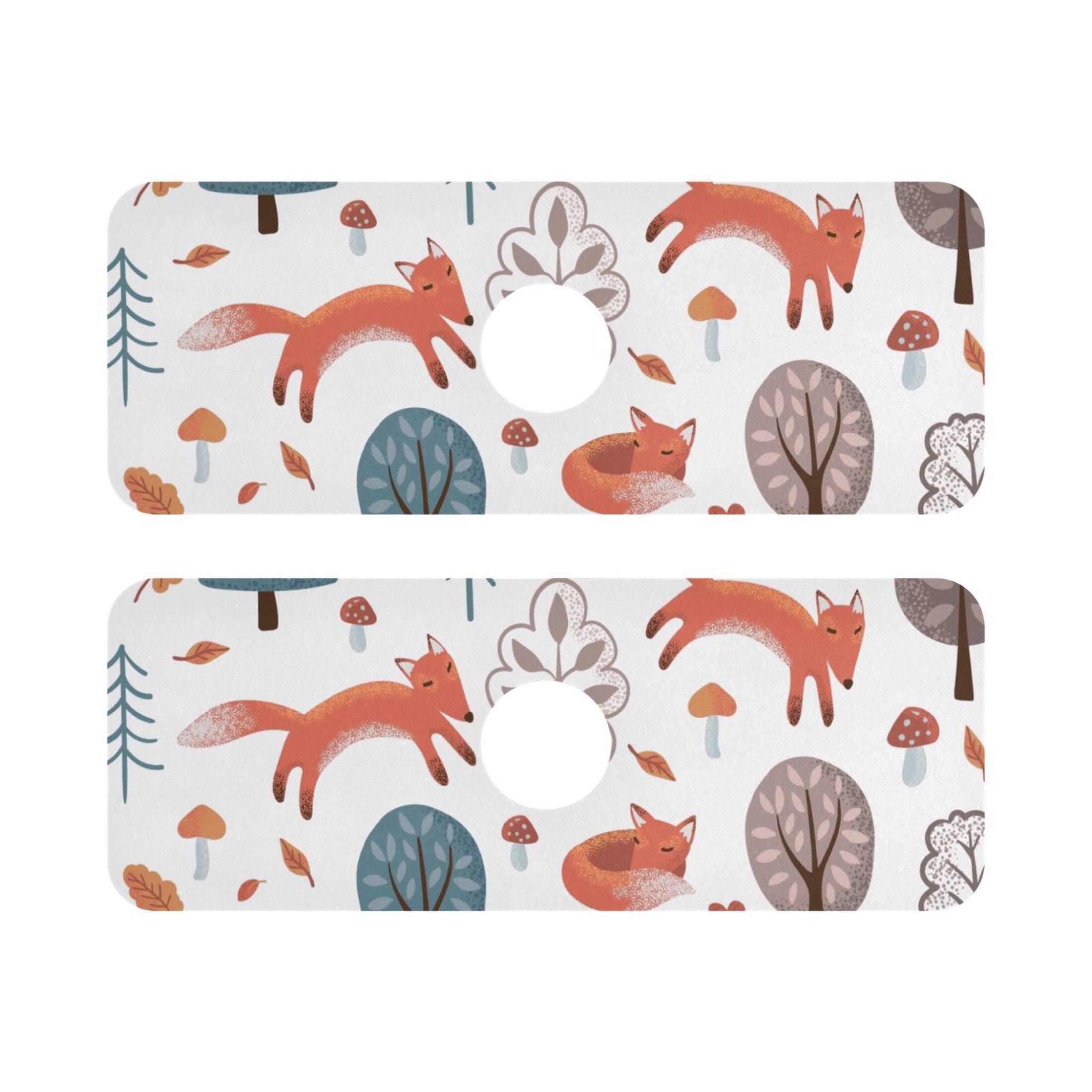 Fox in Forest 2 Pack Sink Splash Guard Faucet Drying Mat Absorbent Water Catcher Draining Mats Kitchen Bathroom Decorative 30x5.4in