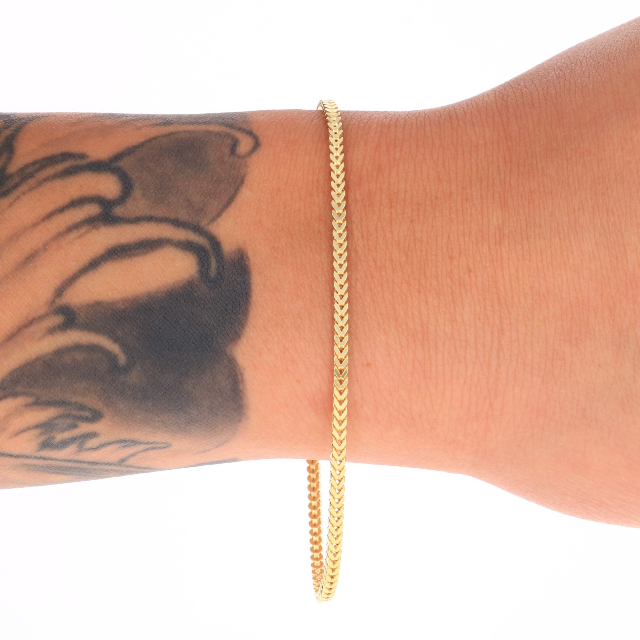 Nuragold 10k Yellow Gold 2mm Franco Chain Box Square Wheat Bracelet, Mens Womens Jewelry 7