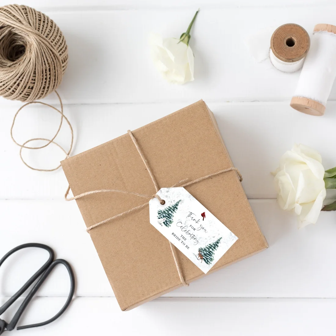 Koyal Wholesale Winter Woodland Forest Watercolor Wedding, Classic Tags, Thank You for Celebrating The Bride, 20-Pk