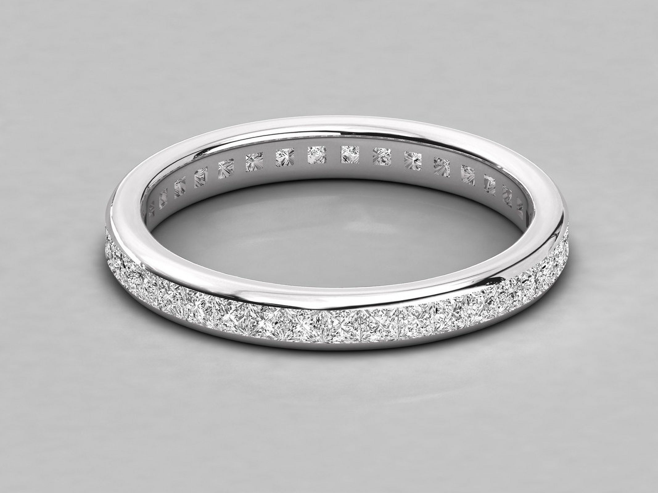 SOLITAIRE JEWELS 1.70MM Princess Cut Colorless Moissanite Eternity Wedding Band, Bezel Set Full Eternity Moissanite 925 Silver Band